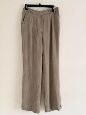 Vintage Jones New York Taupe Pinstripe Wide-Leg Trousers